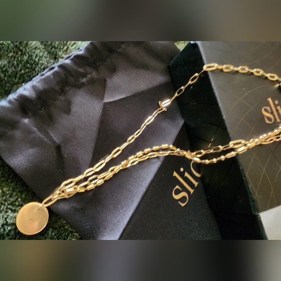 Slide Jewelry Stainless Steel Gold Necklace Multi Chain Design W Disc NIB - Picture 8 of 10